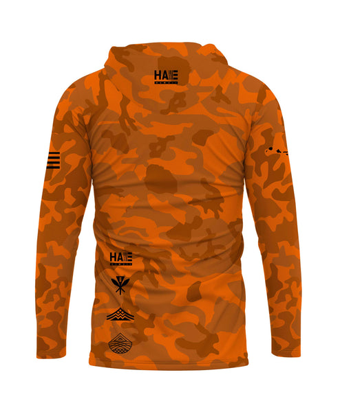 Aloha Aina Namoku Camo Hooded Long Sleeve Drifit Burnt Orange