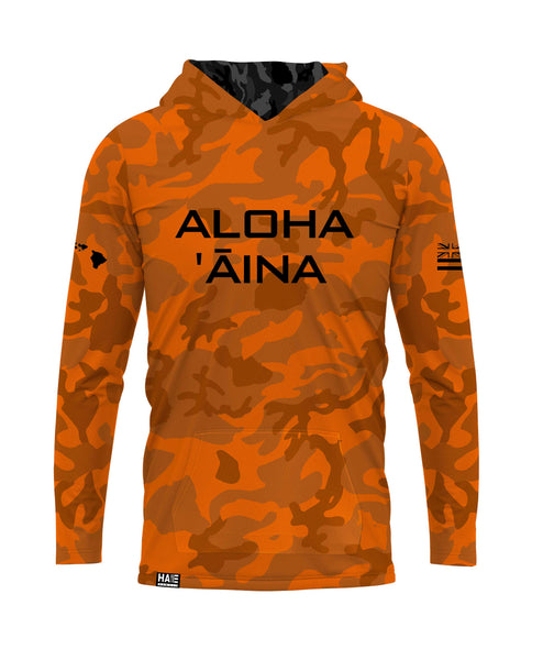 Aloha Aina Namoku Camo Hooded Long Sleeve Drifit Burnt Orange