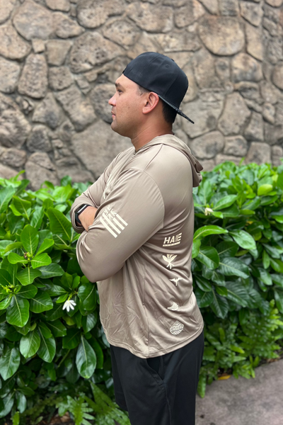シャツ IONSEOUL Kitsch Cap Hooded Shirt Jacket Aloha Aina Woodland Brown Hooded Long Sleeve Drifit – Hae Hawaii