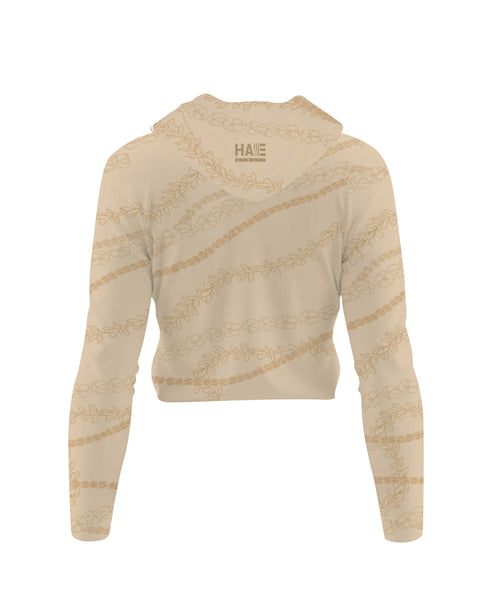 Kuulei Wahine V-Neck Hooded Crop Longsleeve Drifit Desert Sand