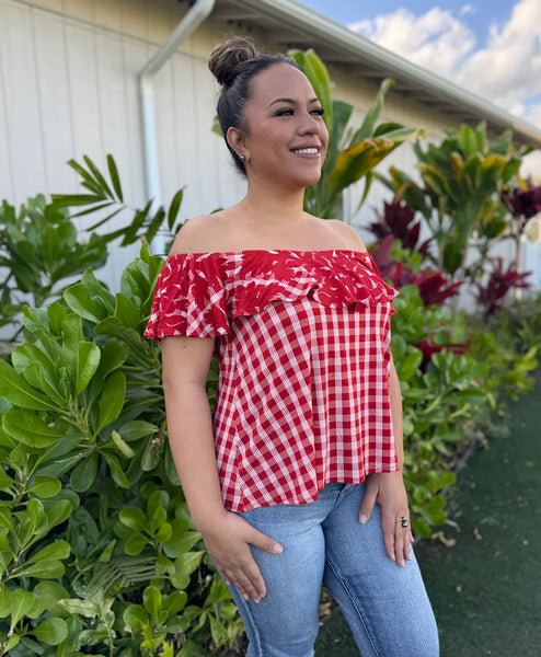 Palaka Kuiki Cold Shoulder Top Lehua Red – Hae Hawaii