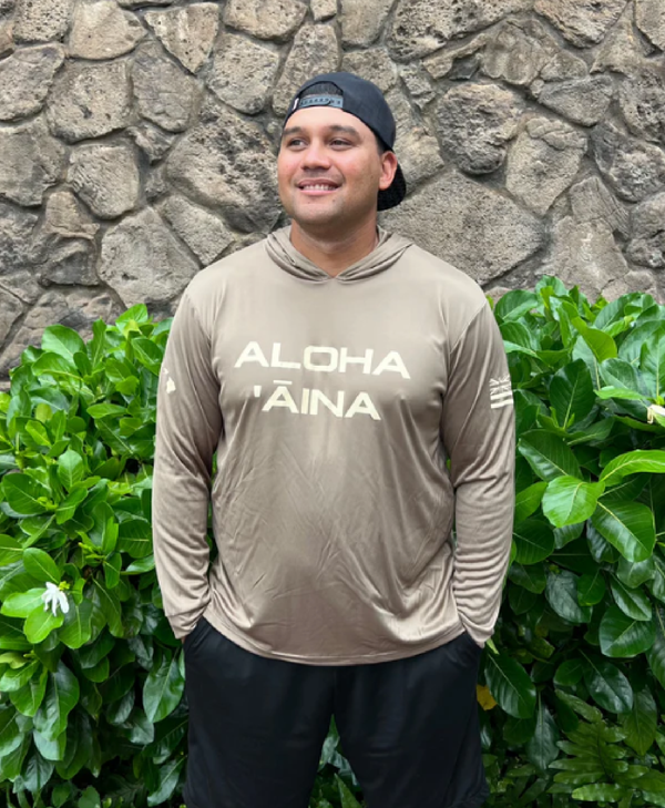 Aloha Aina Woodland Brown Hooded Long Sleeve Drifit