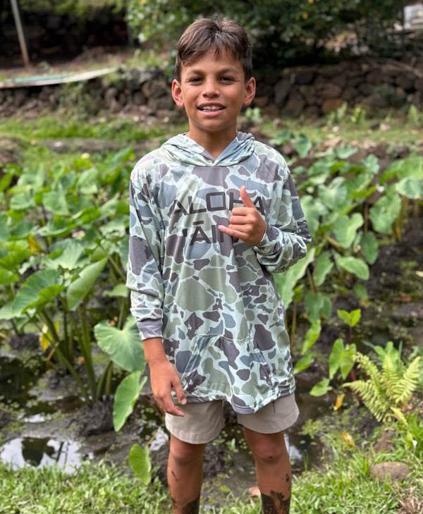Aloha Aina Namoku Camo Youth Hooded Long Sleeve Drifit