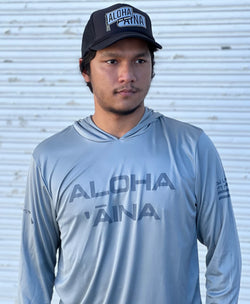 Aloha Aina Gray on Gray Hooded Long Sleeve Drifit