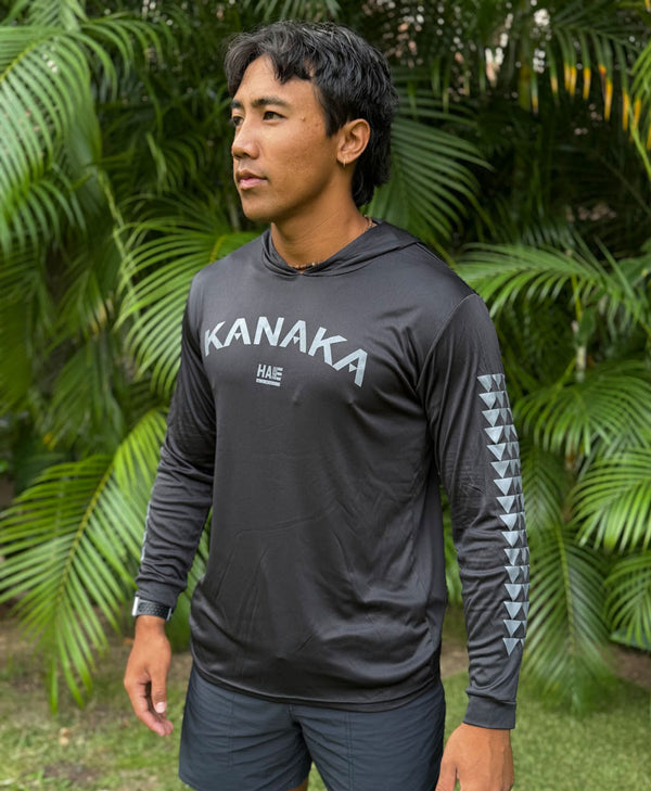 KANAKA Gray on black Hooded Long Sleeve Drifit