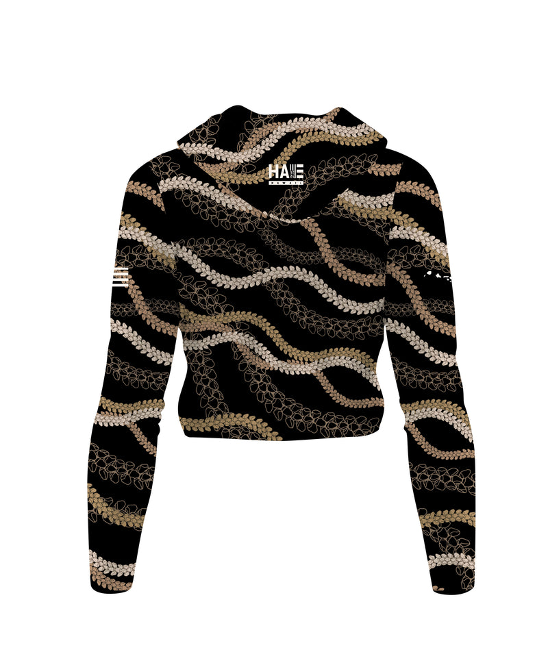 Kahelelani Wahine V-Neck Hooded Crop Longsleeve Drifit Black