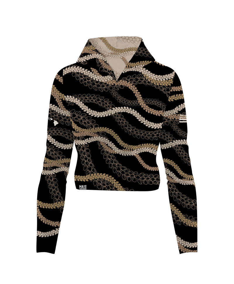 Kahelelani Wahine V-Neck Hooded Crop Longsleeve Drifit Black