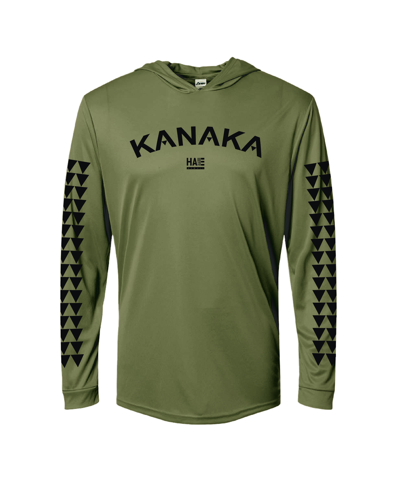 KANAKA ARCH Black on Olive Green Hooded Long Sleeve Drifit