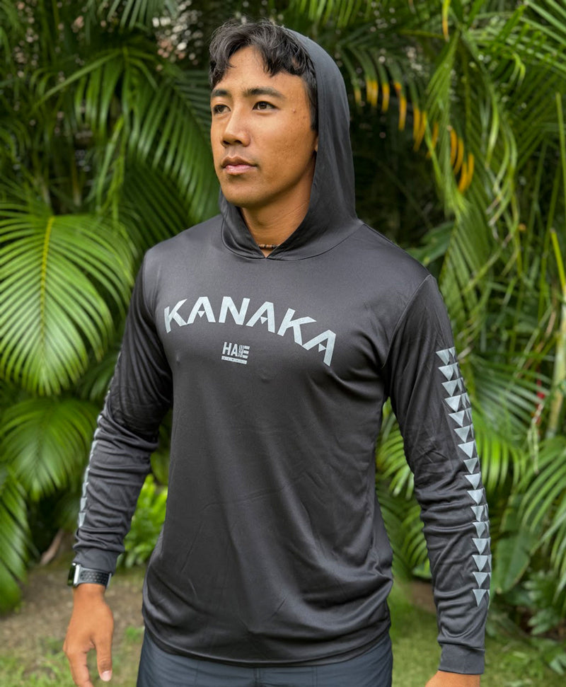 KANAKA Gray on black Hooded Long Sleeve Drifit