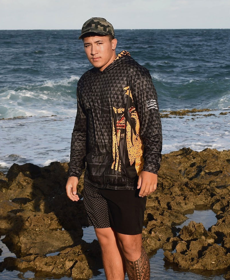 Kamehameha Black & Gold Hooded Longsleeve Drifit