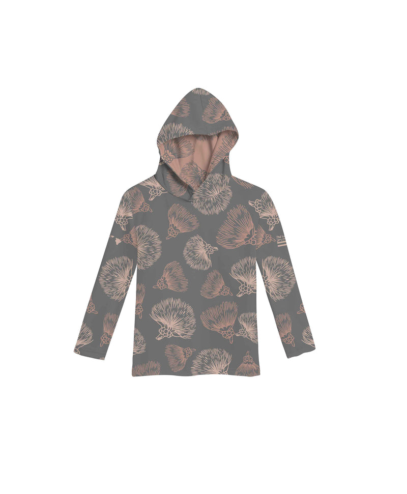 Ohia Lehua Toddler V-Neck Hooded Longsleeve Drifit Gray