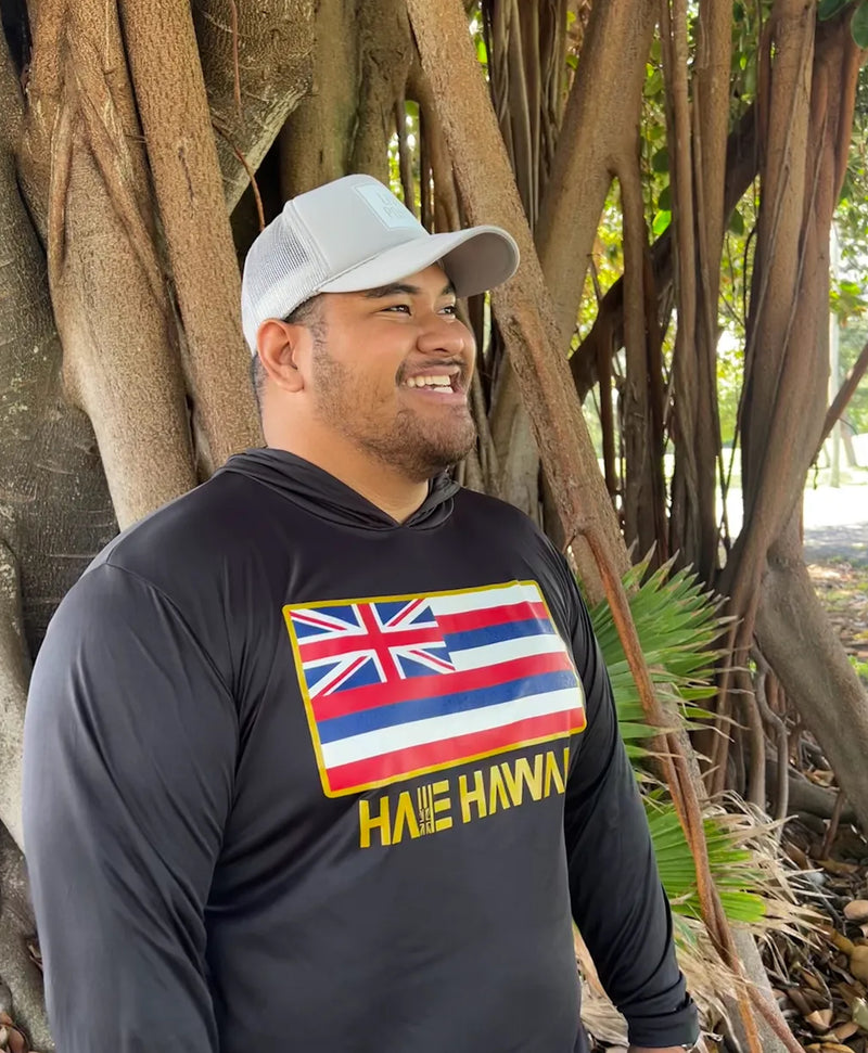 Hae Hawaii Black Hooded Long Sleeve Drifit