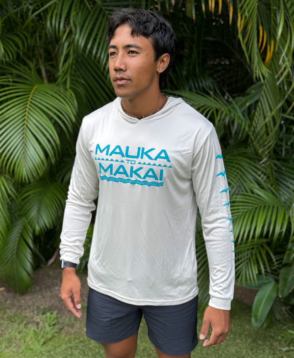 Mauka to Makai Hooded Long Sleeve Drifit Teal on Sand