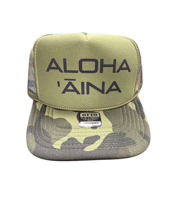 Aloha Aina Camo Trucker Hat Green