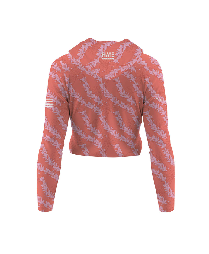 Awapuhi Wahine Crop Hooded Long Sleeve Vneck Drifit Coral