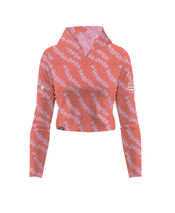 Awapuhi Wahine Crop Hooded Long Sleeve Vneck Drifit Coral