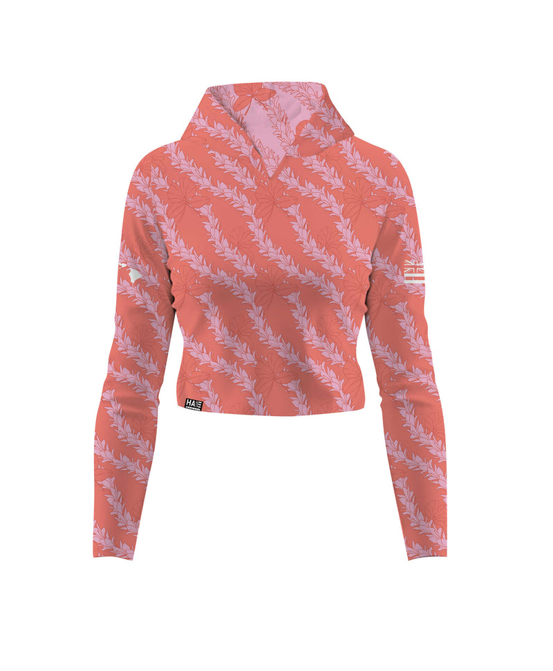 Awapuhi Wahine Crop Hooded Long Sleeve Vneck Drifit Coral
