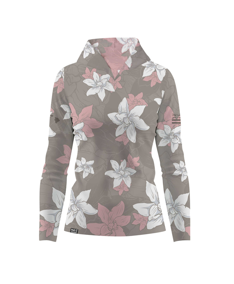 Kiele Wahine Hooded Long Sleeve Vneck Drifit Gray