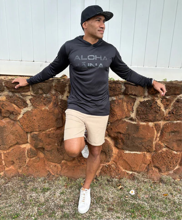 Aloha Aina Hooded Longsleeve Drifit Black on Black