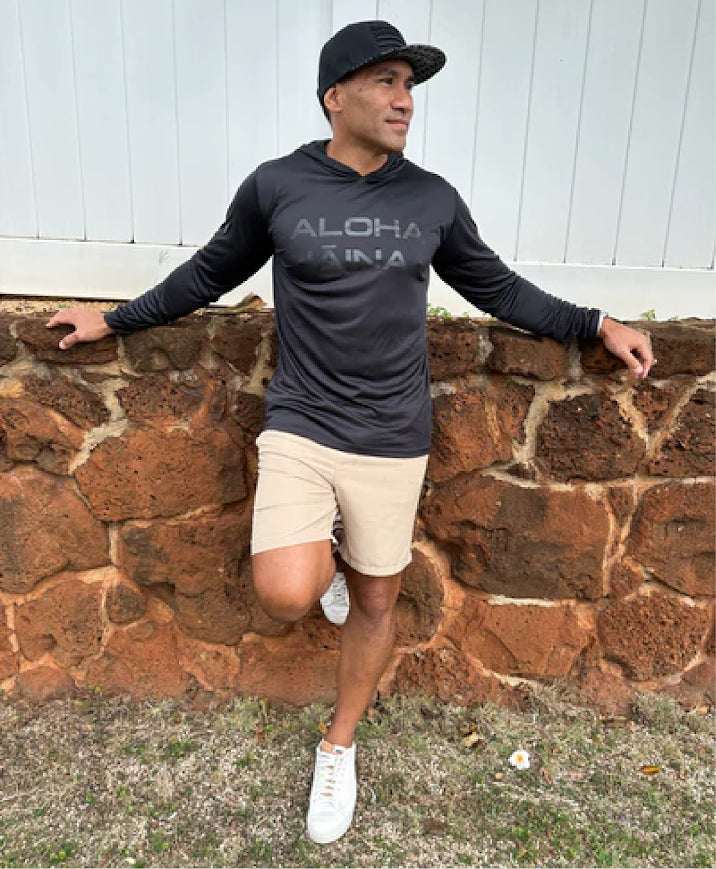 Aloha Aina Hooded Longsleeve Drifit Black on Black