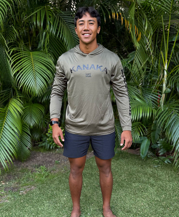 KANAKA ARCH Black on Olive Green Hooded Long Sleeve Drifit