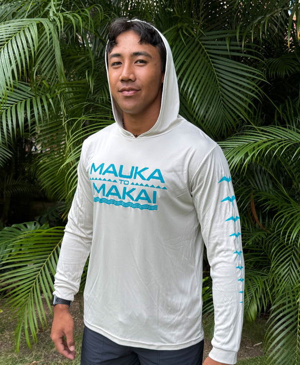 Mauka to Makai Hooded Long Sleeve Drifit Teal on Sand