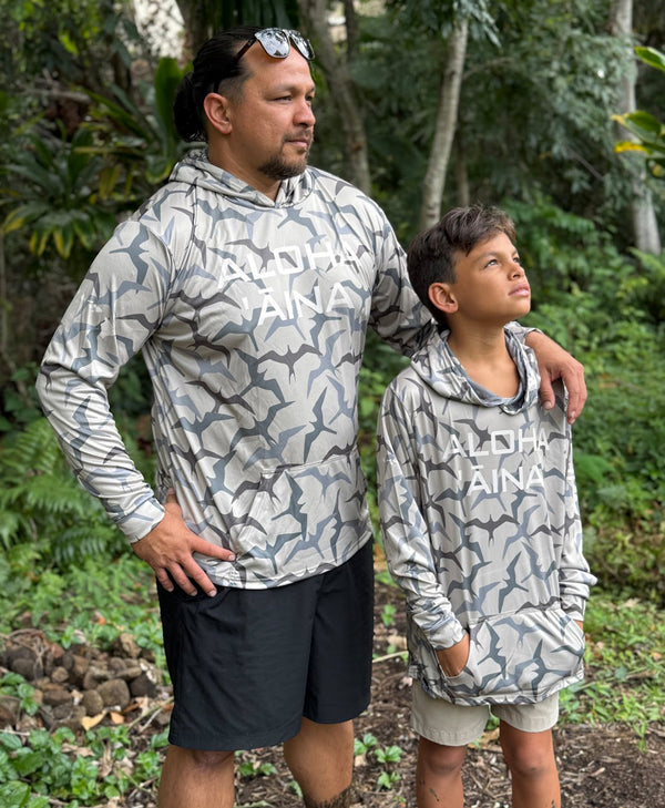 Aloha Aina Iwa Bird Camo Youth Hooded Long Sleeve Drifit