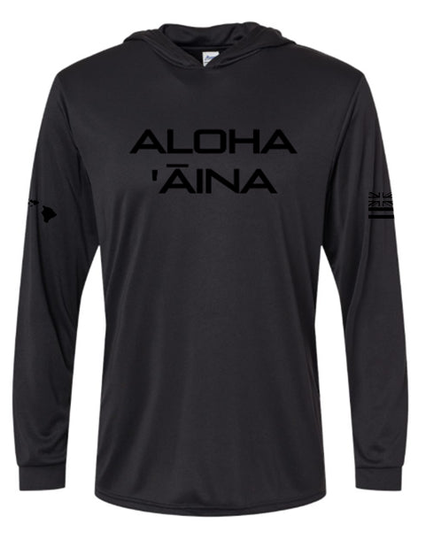 Aloha Aina Hooded Longsleeve Drifit Black on Black