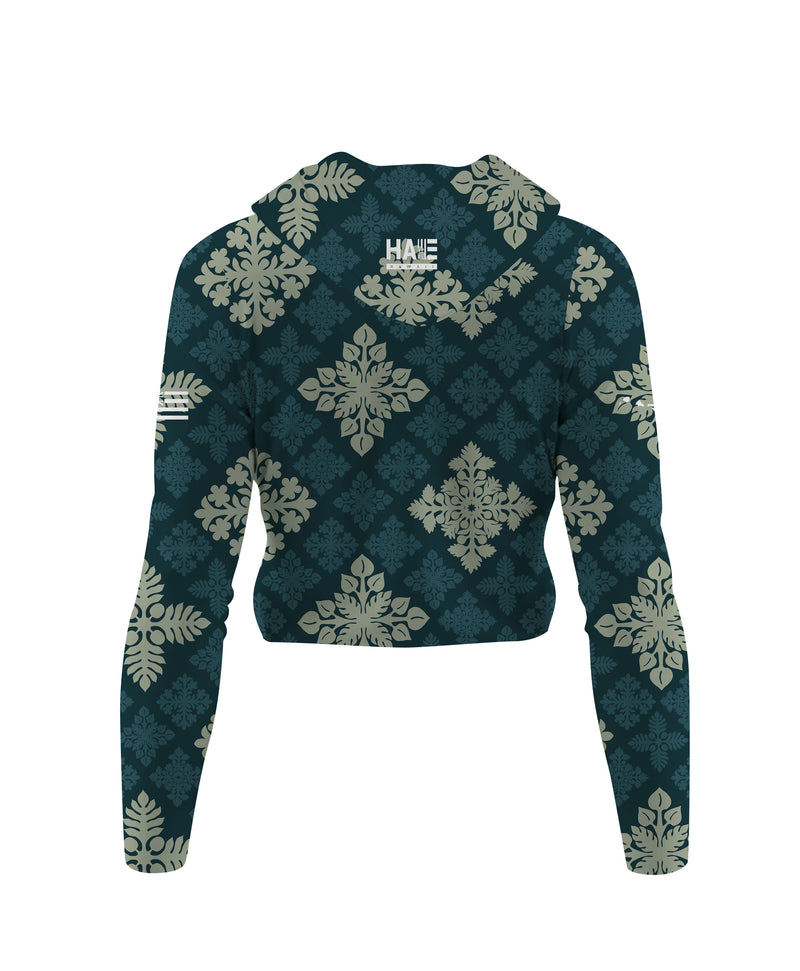 Kapa Kuiki Wahine Crop Hooded Long Sleeve Vneck Drifit Dark Teal