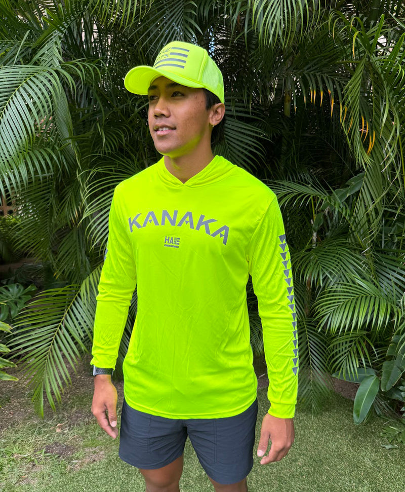Kanaka Hooded Long Sleeve Drifit Safety Green