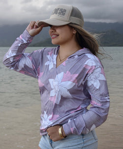 Kiele Wahine Hooded Long Sleeve Vneck Drifit Gray