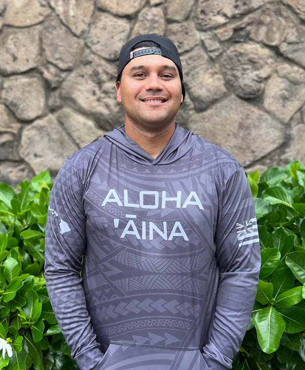 Aloha Aina Sublimated Gray Hooded Long Sleeve Drifit