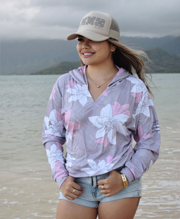 Kiele Wahine Hooded Long Sleeve Vneck Drifit Gray