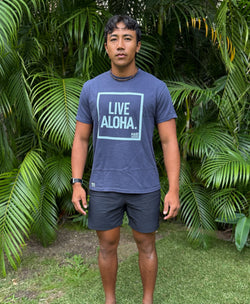Live Aloha Celadon on Navy T-Shirt