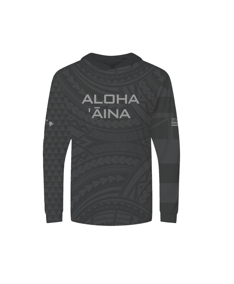 Aloha Aina Sublimated Gray Youth Hooded Long Sleeve Drifit