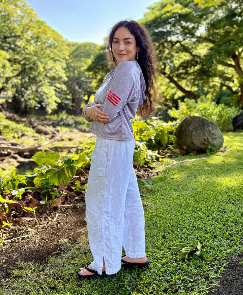 Aalii Wahine VNeck Hooded Crop Longsleeve Drifit Gray Rose