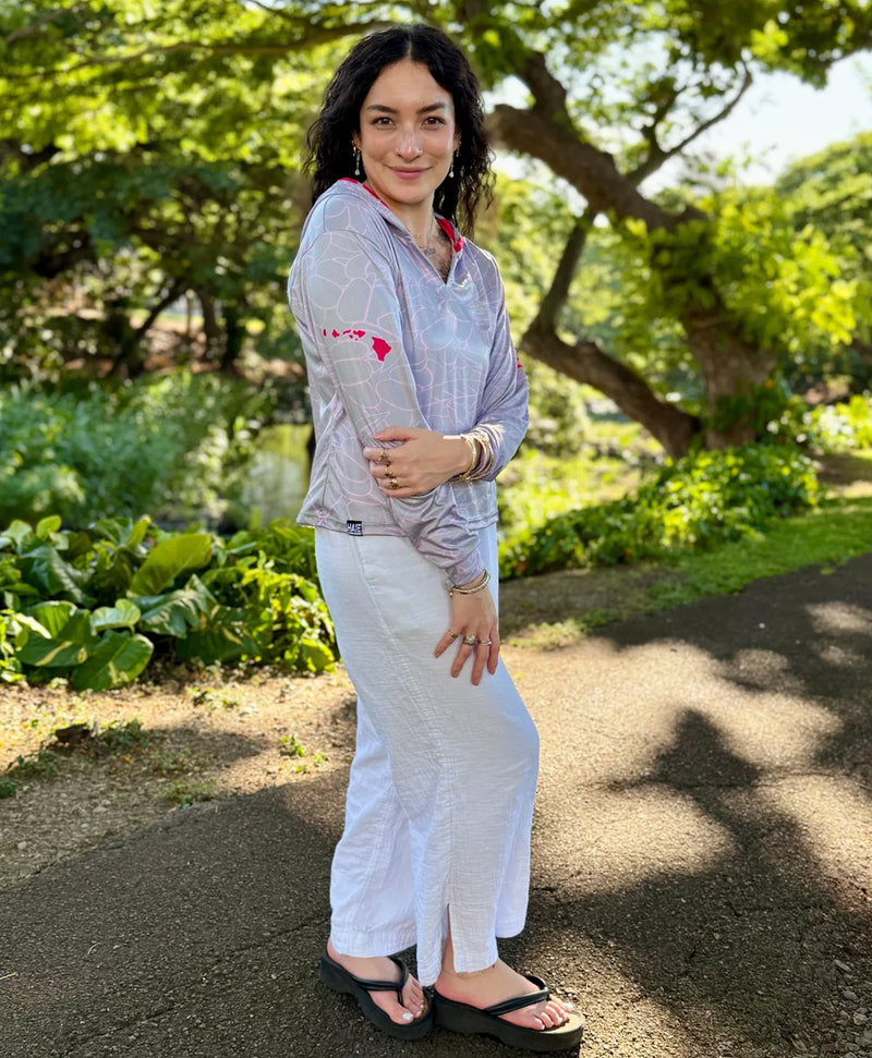 Aalii Wahine VNeck Hooded Crop Longsleeve Drifit Gray Rose