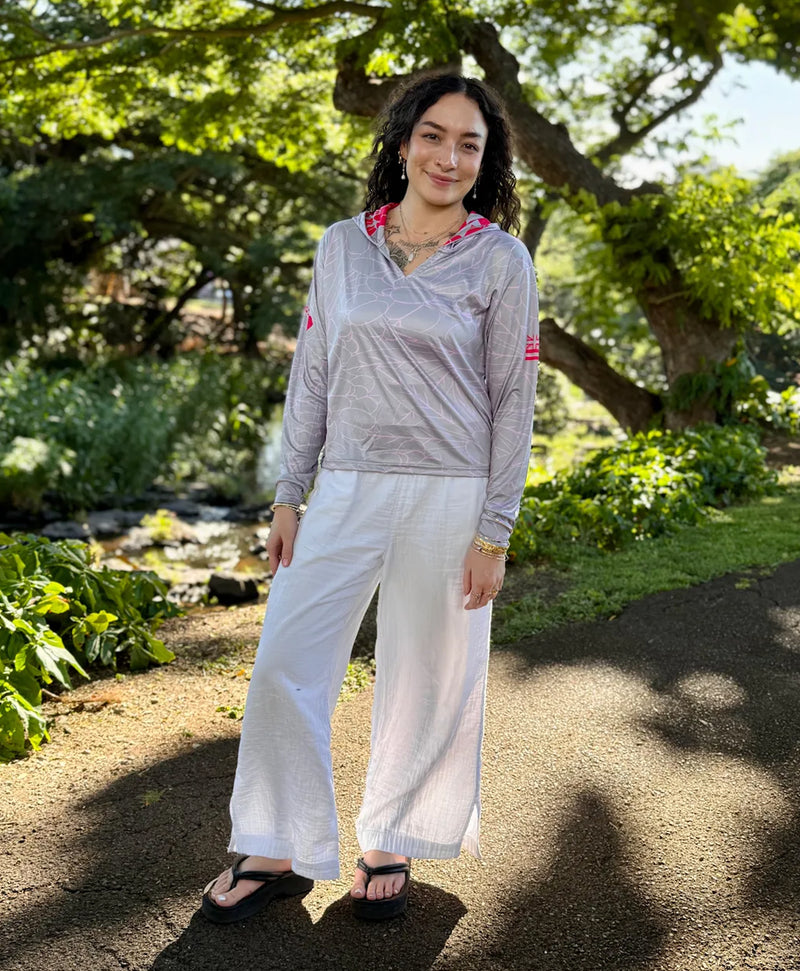 Aalii Wahine VNeck Hooded Crop Longsleeve Drifit Gray Rose