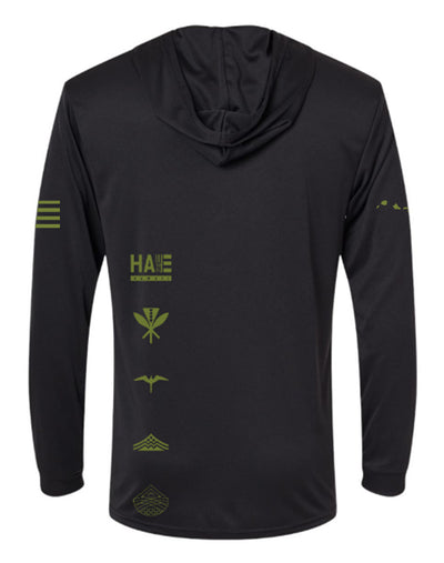 Aloha Aina Hooded Long Sleeve Drifit Green on Black – Hae Hawaii