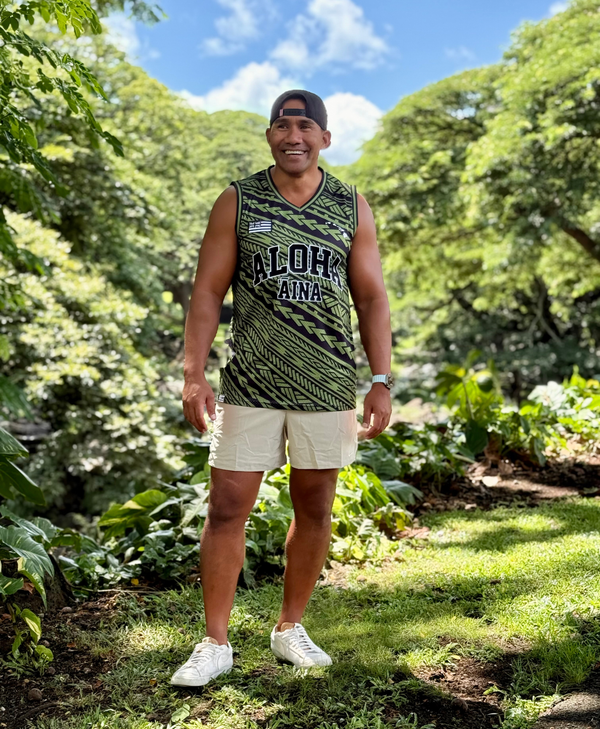 Aloha Aina Jersey Tank Olive Green