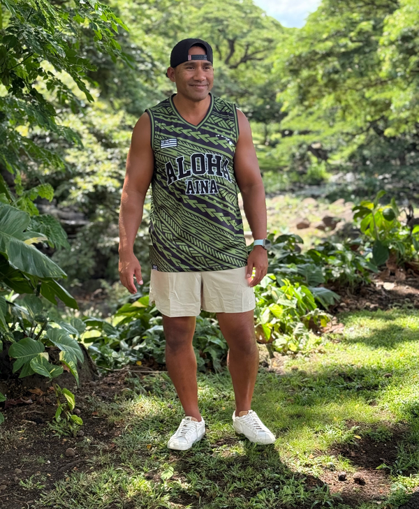 Aloha Aina Jersey Tank Olive Green