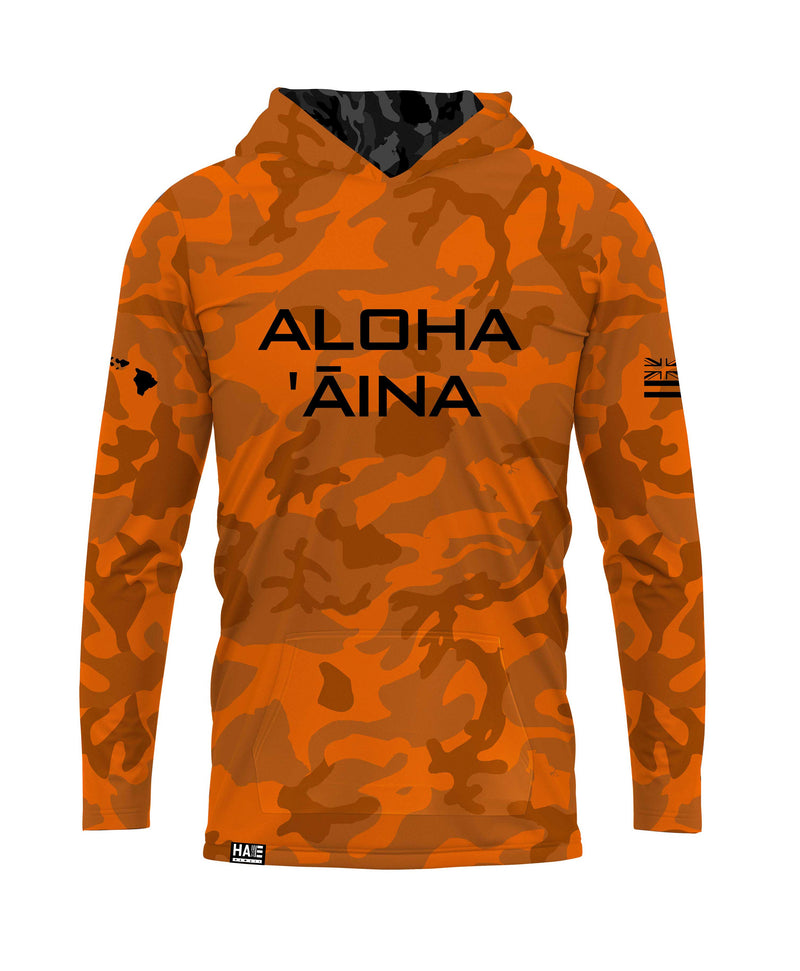 Aloha Aina Namoku Camo Hooded Long Sleeve Drifit Burnt Orange