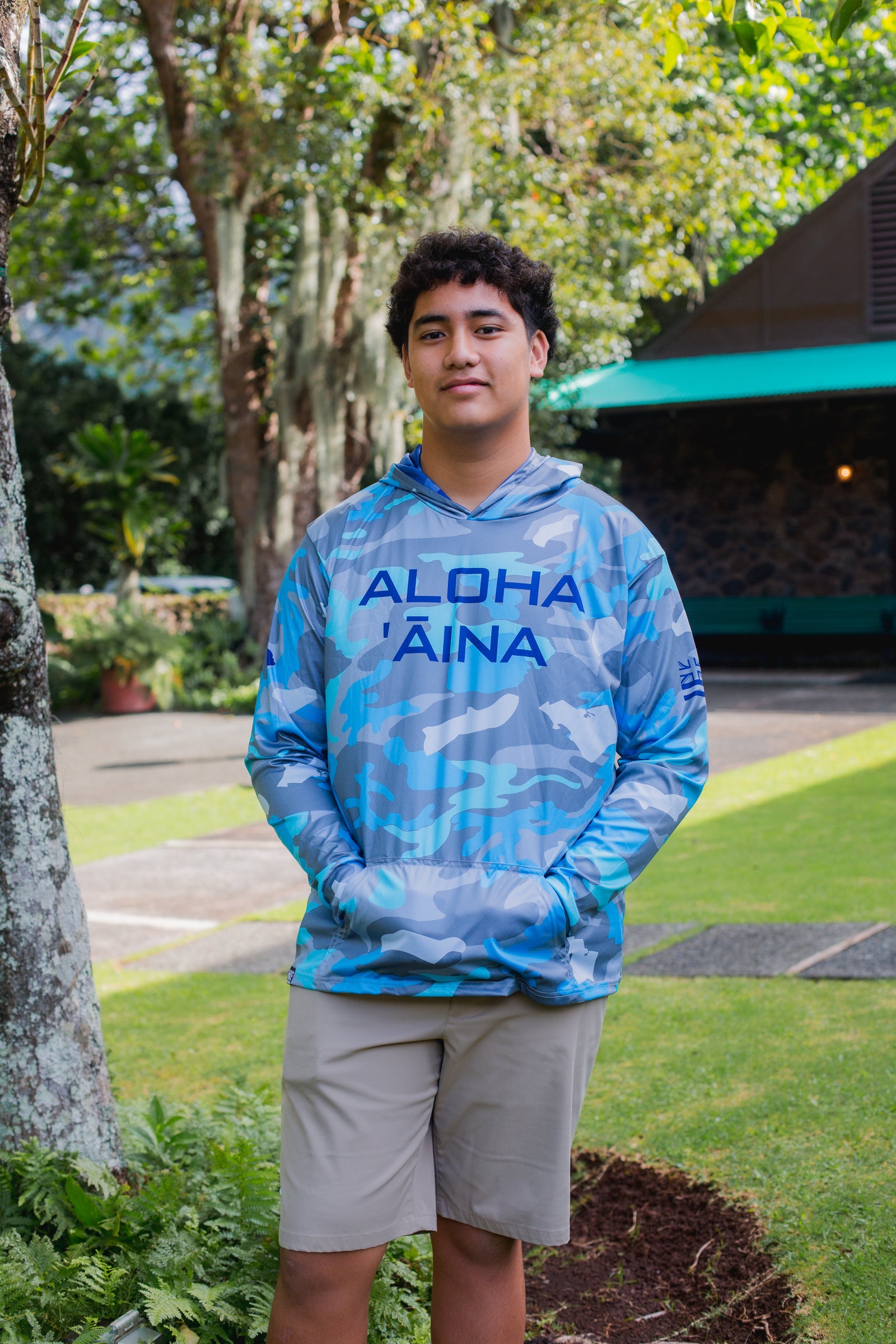 Aloha Aina Namoku Camo Hooded Long Sleeve Drifit Moana Blue – Hae