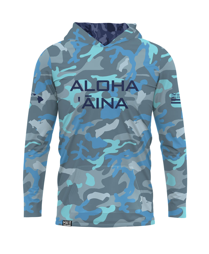 Aloha Aina Namoku Camo Hooded Long Sleeve Drifit Moana Blue – Hae