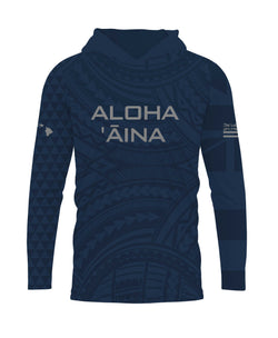 Aloha Aina Navy Blue Hooded Long Sleeve Drifit – Hae Hawaii