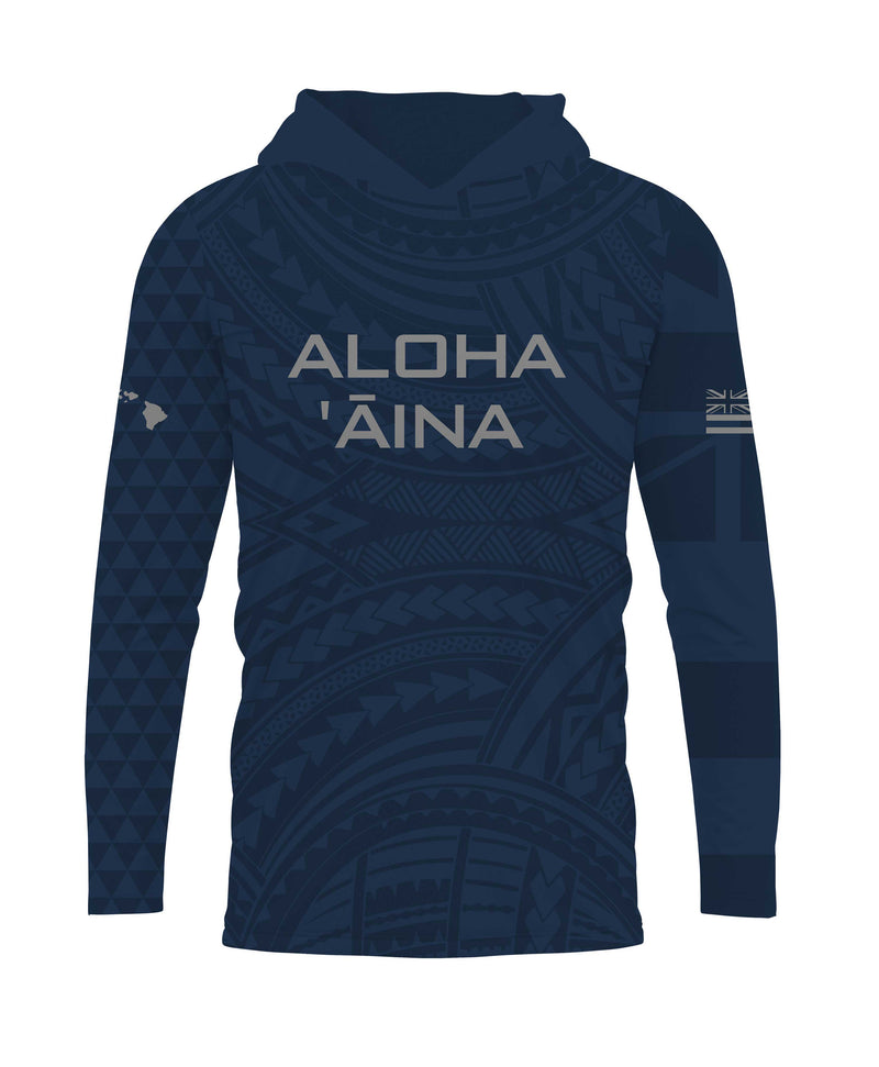 Aloha Aina Navy Blue Hooded Long Sleeve Drifit – Hae Hawaii