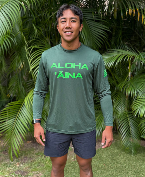 Aloha 'Āina Longsleeve Drifit Forest Green – Hae Hawaii