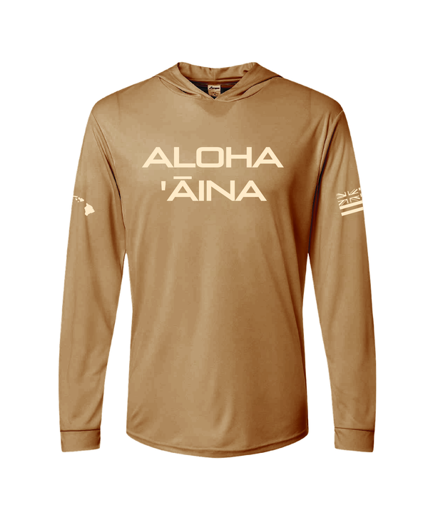 Aloha Aina Woodland Brown Hooded Long Sleeve Drifit