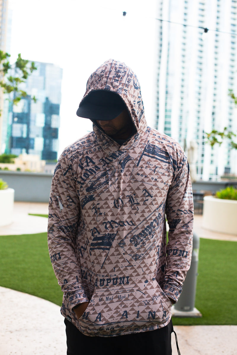 Nupepa Olelo Hawaii Sublimated Hooded Long Sleeve Drifit