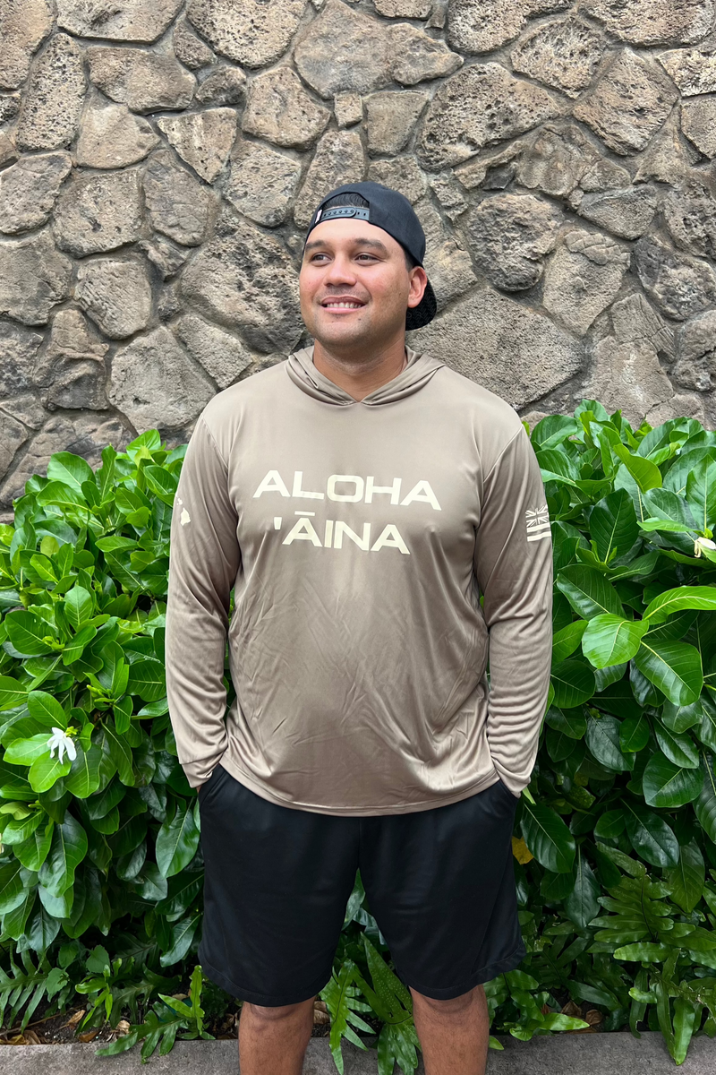 Aloha Aina Woodland Brown Hooded Long Sleeve Drifit